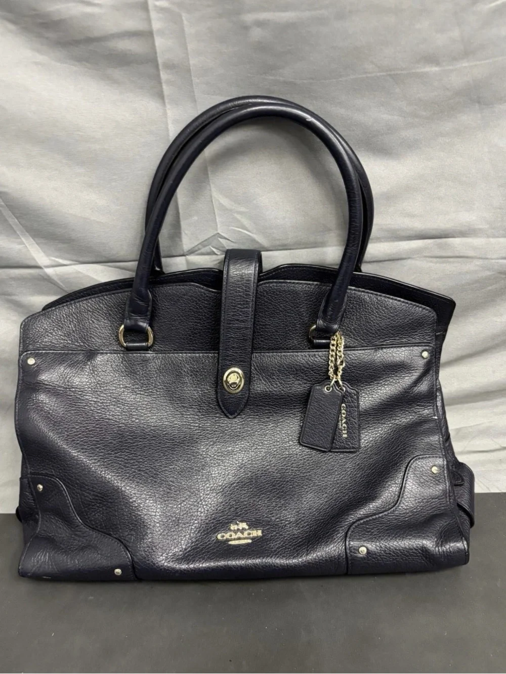 Coach NAVY Leather Satchel with Gold Hardware - Picture 2 of 9